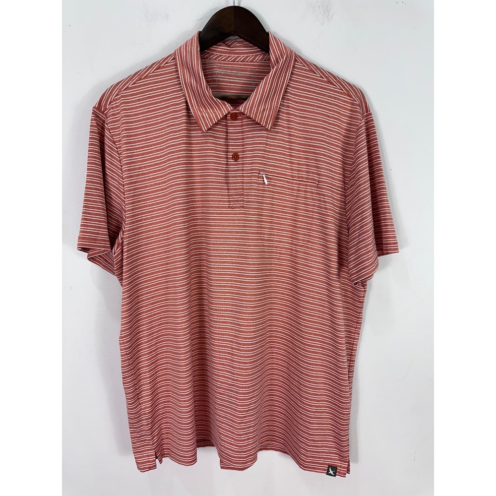 Eddie Bauer Polo Shirt Mens Large Orange Striped Short Sleeve Performance Golf